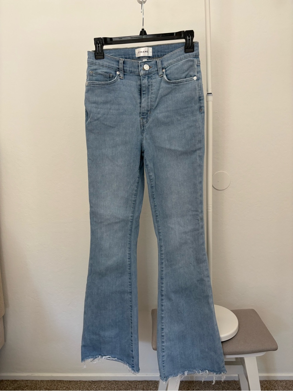 Frame Denim Pale Blue High-Rise Wide-Leg Jeans